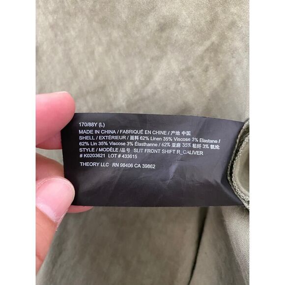 Theory Olive Green Linen Blend Shift Dress | L | Minimalist Short Dress Utility - Picture 6 of 6